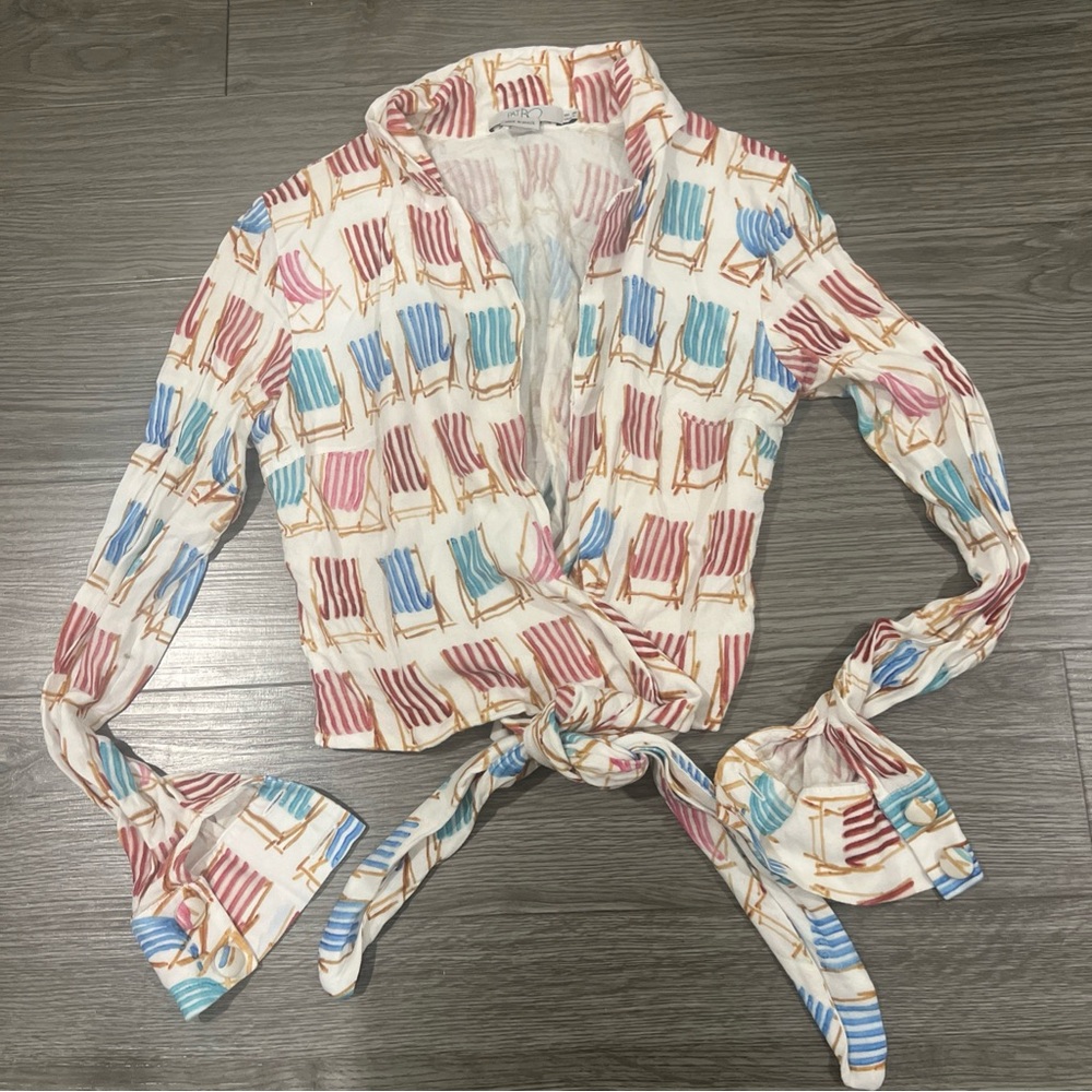 PatBo Deck Chair Print Shirt - White US 4 Blouse RARE Anthropologie